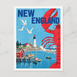 Vintage Leuchtturm im Hafen von New England mit Hu Postkarte