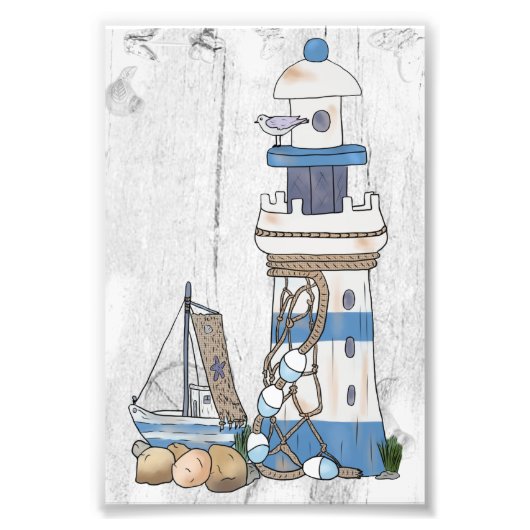 Vintage Leuchtturm mit schiff Fotodruck (Vorne)