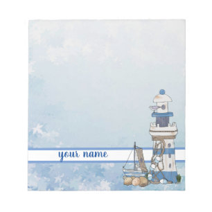 Vintage Leuchtturm mit schiff Notizblock