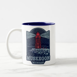 Vintage Leuchtturm Muskegon Michigan Zweifarbige Tasse