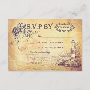 Vintage Leuchtturm-nautische Hochzeits-RSVP-Karten RSVP Karte