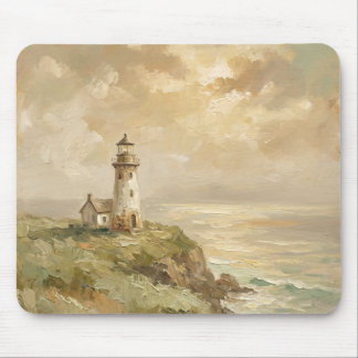 Vintage Leuchtturm-Ölgemälde-Mauspad im Küstenstil Mousepad