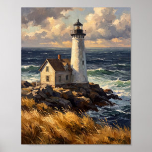 Vintage Leuchtturm und Dünengras in New England Poster