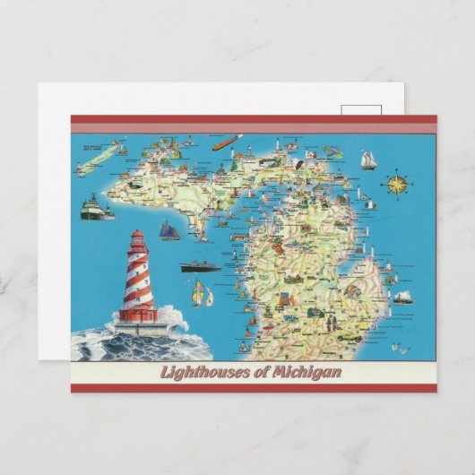 Vintage Leuchttürme von Michigan Postkarte (Vorne/Hinten)