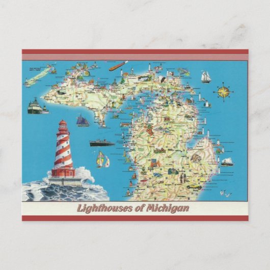 Vintage Leuchttürme von Michigan Postkarte (Vorderseite)