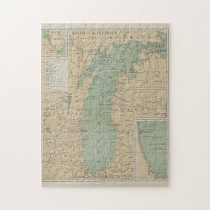 Vintage Leuchtturmkarte des Lake Michigan (1898) Puzzle