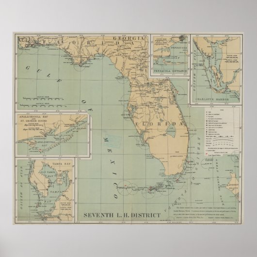Vintage Leuchtturmkarte von Florida (1898) Poster (Vorne)