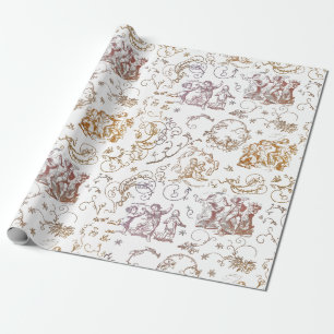 Vintage Leute tanzen Gold Pink Toile Geschenkpapier