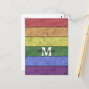 Vintage-LGBT-Flagge Stolz abgenutztes Regenbogen-M Postkarte