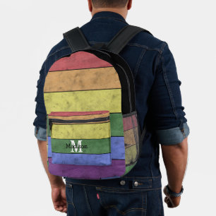 Vintage LGBT-Flagge Stolz gestresste Regenbogenmon Bedruckter Rucksack