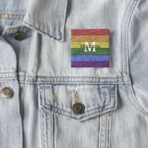 Vintage LGBT-Flagge Stolz gestresste Regenbogenmon Button