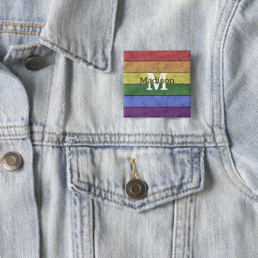 Vintage LGBT-Flagge Stolz gestresste Regenbogenmon Button (Beispiel)