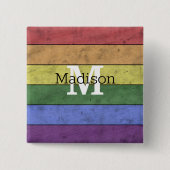 Vintage LGBT-Flagge Stolz gestresste Regenbogenmon Button (Vorderseite)