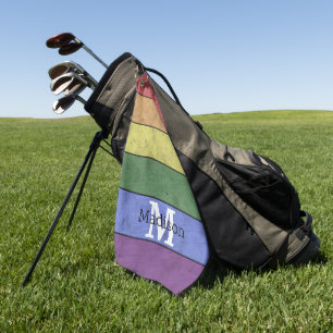 Vintage LGBT-Flagge Stolz gestresste Regenbogenmon Golfhandtuch