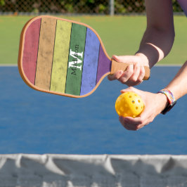Vintage LGBT-Flagge Stolz gestresste Regenbogenmon Pickleball Schläger