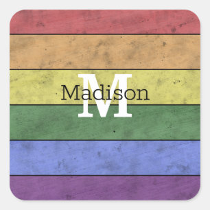 Vintage LGBT-Flagge Stolz gestresste Regenbogenmon Quadratischer Aufkleber