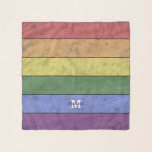 Vintage LGBT-Flagge Stolz gestresste Regenbogenmon Schal<br><div class="desc">Einzigartiges farbenfrohes Geschenk für ihn oder sie. Personalisieren Sie das Monogramm mit Ihrem eigenen Initial und Namen. LGBT Fahne Vintage digitale Kunst Regenbogen Farben rot orange gelb grün blau lila mit schwarzen Linien Streifen Holz Not leidenden Look.</div>
