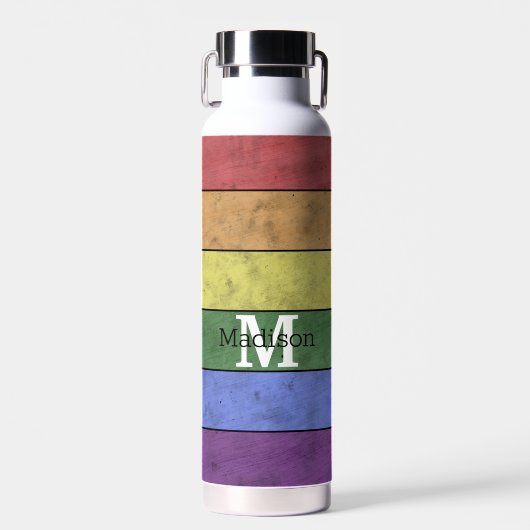 Vintage LGBT-Flagge Stolz gestresste Regenbogenmon Trinkflasche (Vorne)