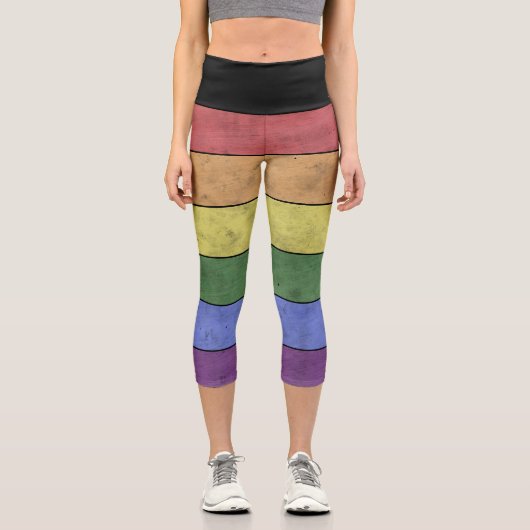 Vintage LGBT-Flaggensträhne für schwarze Linien Capri Leggings (Vorderseite)
