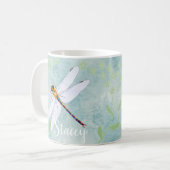 Vintage Libelle auf verblaßtem Blumenhintergrund Kaffeetasse (Vorderseite Links)