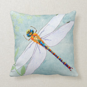 Vintage Libelle auf verblaßtem Blumenhintergrund Kissen