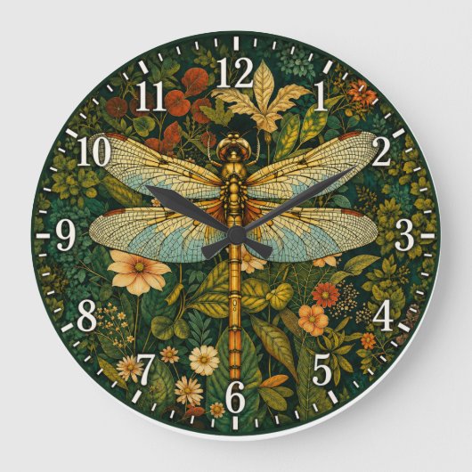 Vintage Libelle Botanik Große Wanduhr (Vorderseite)