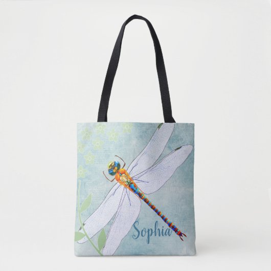 Vintage Libelle im Hintergrund verblasster Blumen Tasche (Vorderseite)