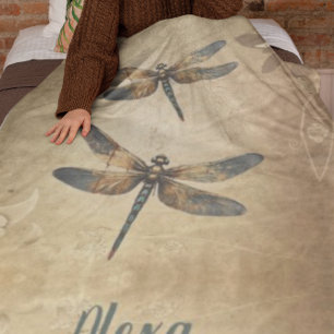 Vintage Libelle mit Individuelle Name/Monogramm Fleecedecke