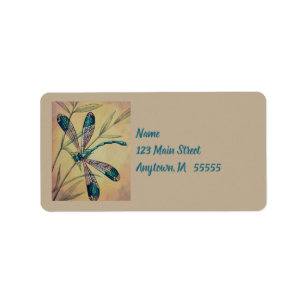Vintage Libelle Nr. 4 und Foliage Watercolor Art Adressaufkleber