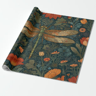 Vintage Libelle orange floral grüne boho chic Geschenkpapier