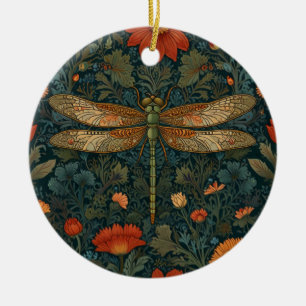 Vintage Libelle orange floral grüne boho chic Keramik Ornament