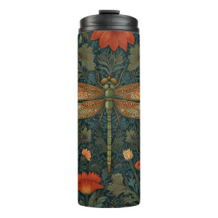 Vintage Libelle orange floral grüne boho chic Thermosbecher