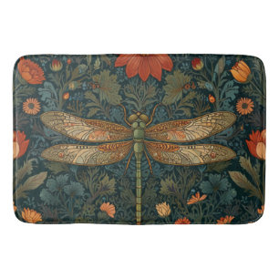 Vintage Libelle Orangenblumengrün boho chic Badematte