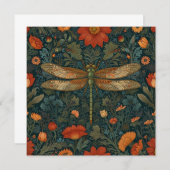 Vintage Libelle Orangenblumengrün boho chic Einladung (Vorne/Hinten)