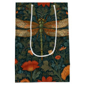 Vintage Libelle Orangenblumengrün boho chic Mittlere Geschenktüte (Rückseite)