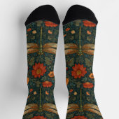 Vintage Libelle Orangenblumengrün boho chic Socken (Oben)