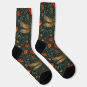 Vintage Libelle Orangenblumengrün boho chic Socken (Rechts)