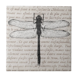 Vintage Libelle und antike Text-Collage Fliese