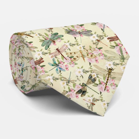 Vintage Libellen-Blumen-Schlips Krawatte (Gerollt)