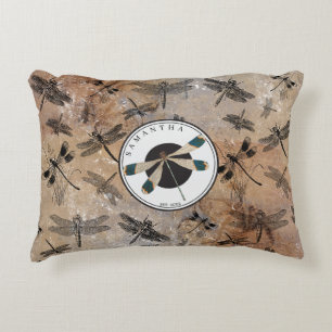 Vintage Libellen-Distressed-Entomologie-Monogramm Dekokissen