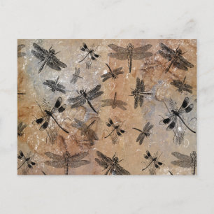 Vintage Libellen-Entomologie-Muster mit Abnutzungs Feiertagspostkarte