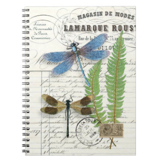 Vintage Libellen-Farn-Spiral-Journal-Notizbuch Notizblock