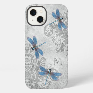 Vintage Libellen Grunge Damast mit Monogramm iPhone 13 Hülle