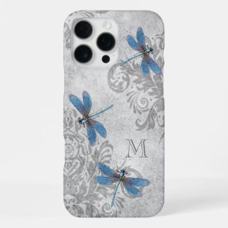 Vintage Libellen Grunge Damast mit Monogramm iPhone 16 Pro Max Hülle