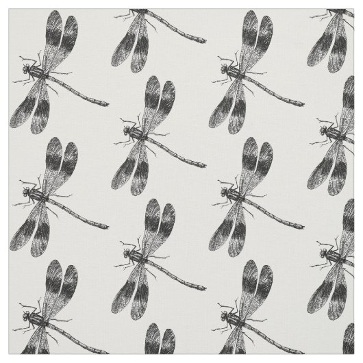 Vintage Libellen-Illustration Schwarzweiss Stoff (Muster)