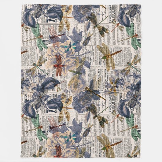 Vintage Libellen, Reihe Design 5 Fleecedecke (Vorderseite)