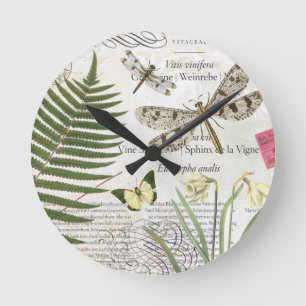 Vintage-Libellen-Uhr Runde Wanduhr