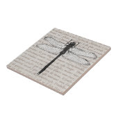 Vintage Libellen-und Antiken-Text-Collage Fliese (Seite)