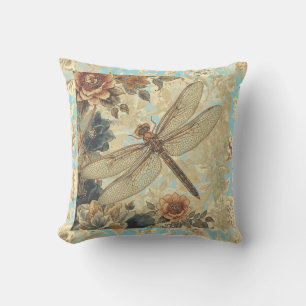 Vintage Libellen- und Blumen-Gartenmuster Kissen