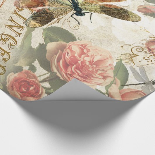Vintage Libellen und Rose Geschenkpapier (Ecke)